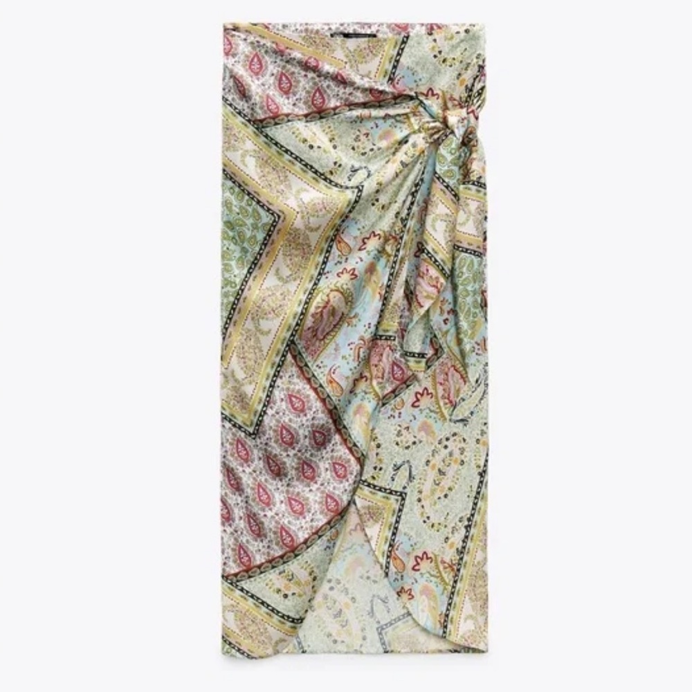 Zara Red and Green Asymmetrical Wrap Skirt